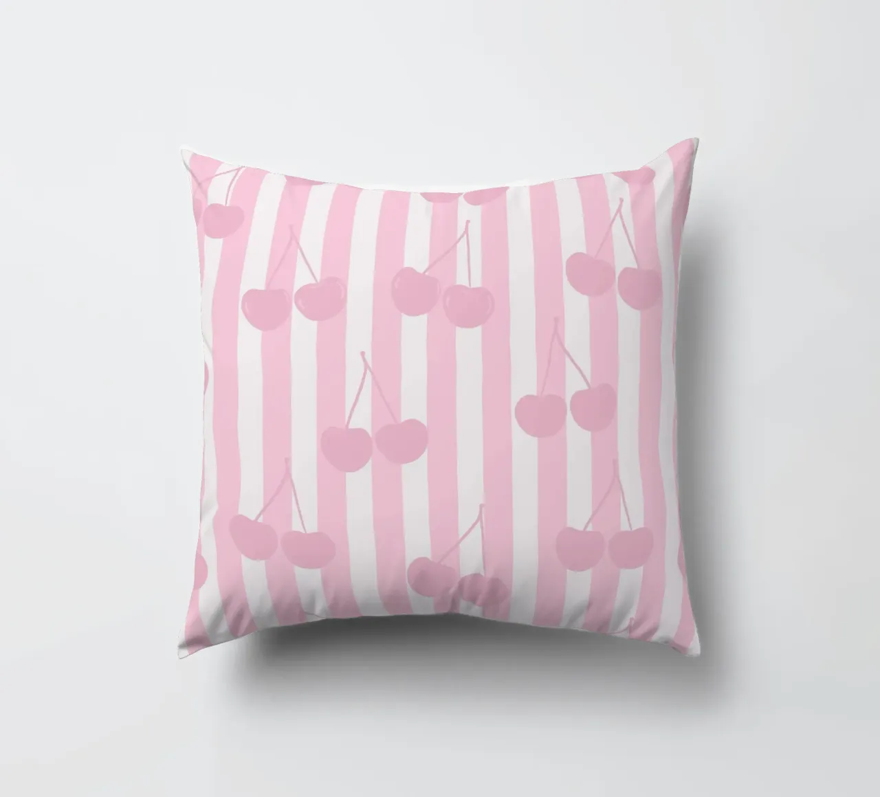 Pink and white stripe pattern cherries pattern decorative cushion by gulsengunel