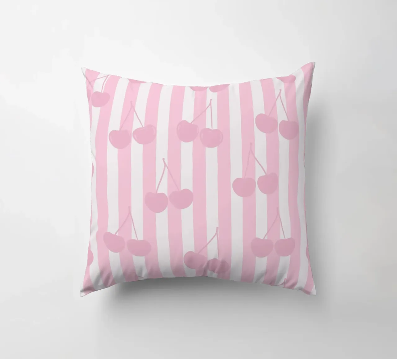 Pink and white stripe pattern cherries pattern decorative cushion by gulsengunel