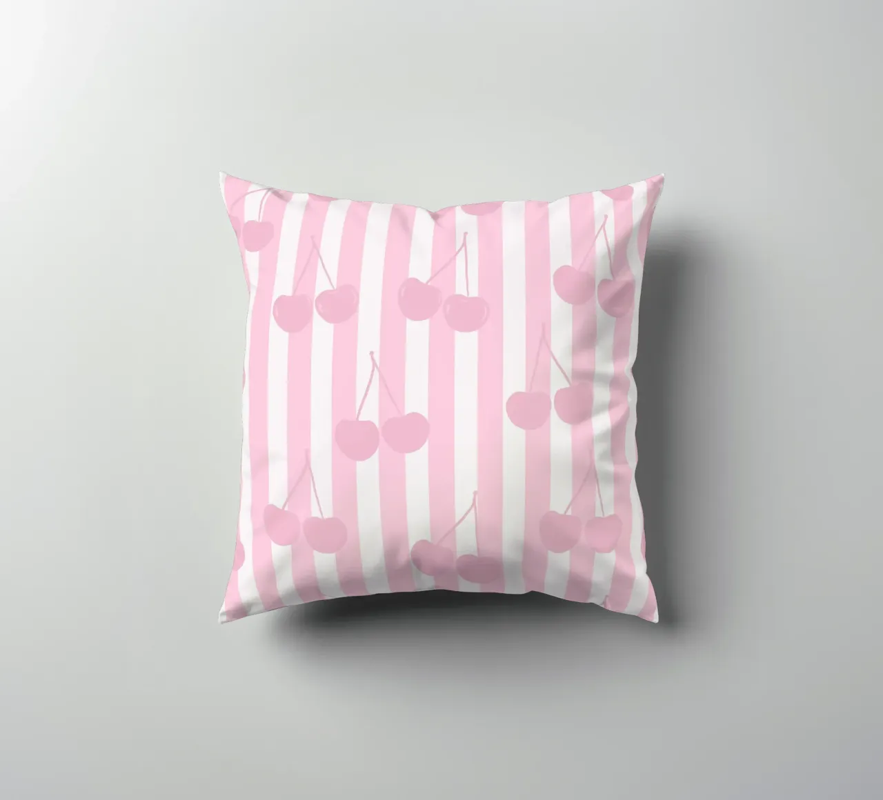 Pink and white stripe pattern cherries pattern decorative cushion by gulsengunel