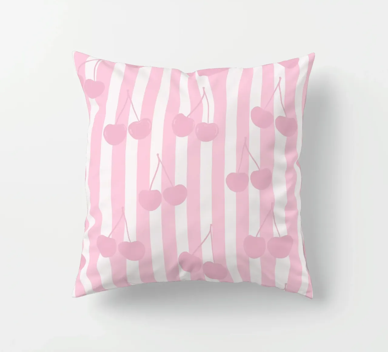 Pink and white stripe pattern cherries pattern decorative cushion by gulsengunel