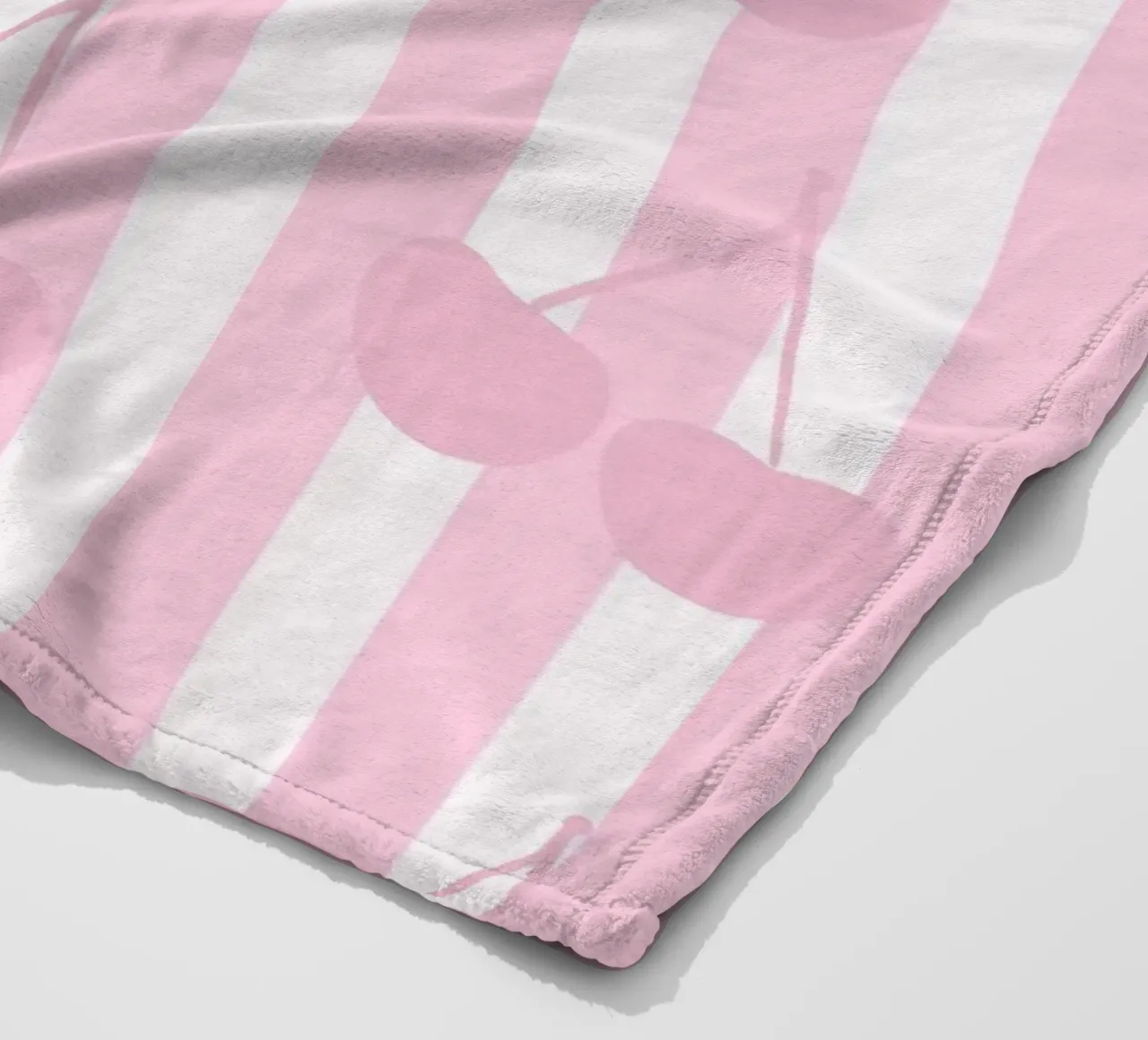 Pink and white stripe pattern cherries pattern fleece blanket by gulsengunel