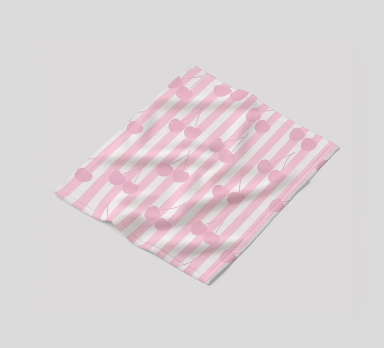 Pink and white stripe pattern cherries pattern fleece blanket by gulsengunel