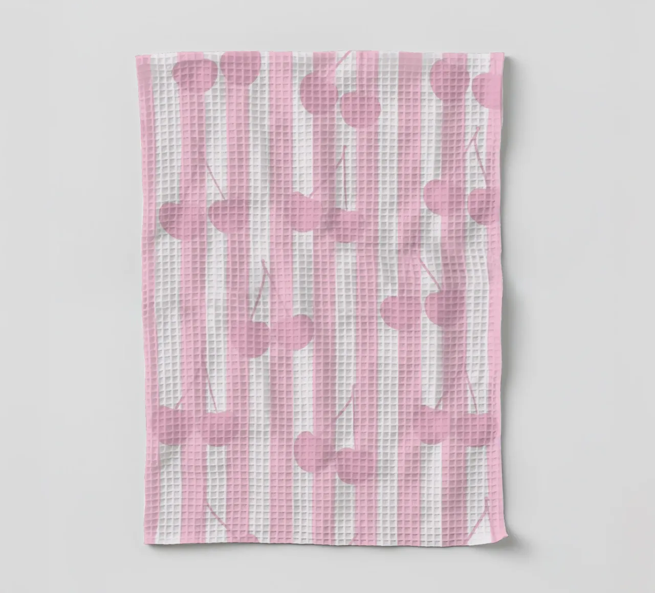 Pink and white stripe pattern cherries pattern tea towel by gulsengunel