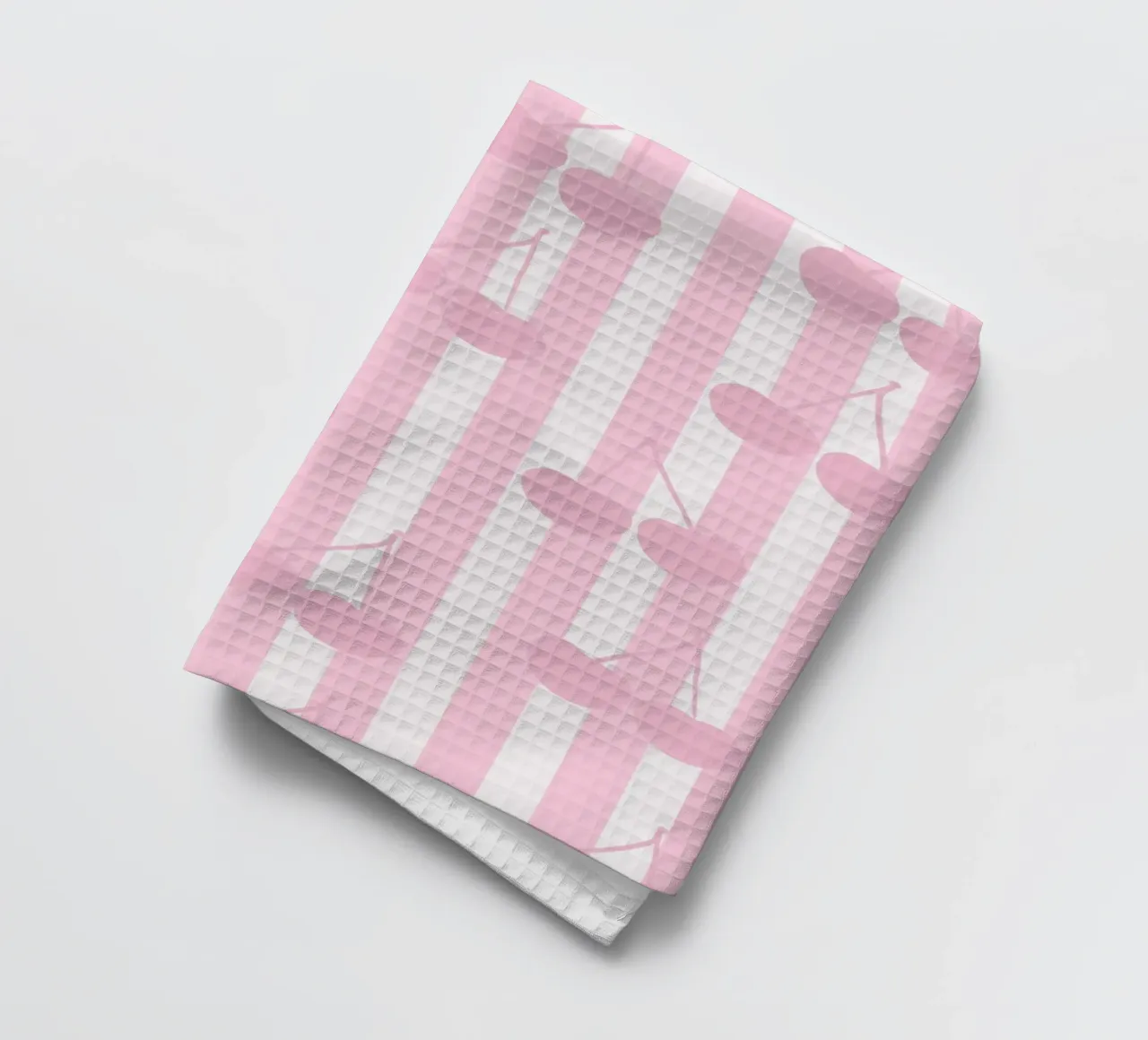 Pink and white stripe pattern cherries pattern tea towel by gulsengunel
