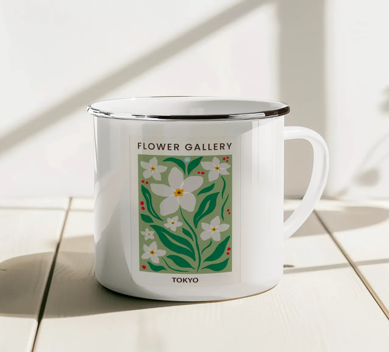 Tokyo Flower Gallery Stampa fiori bianchi - Floreale moderno tazza in smalto da homdeco
