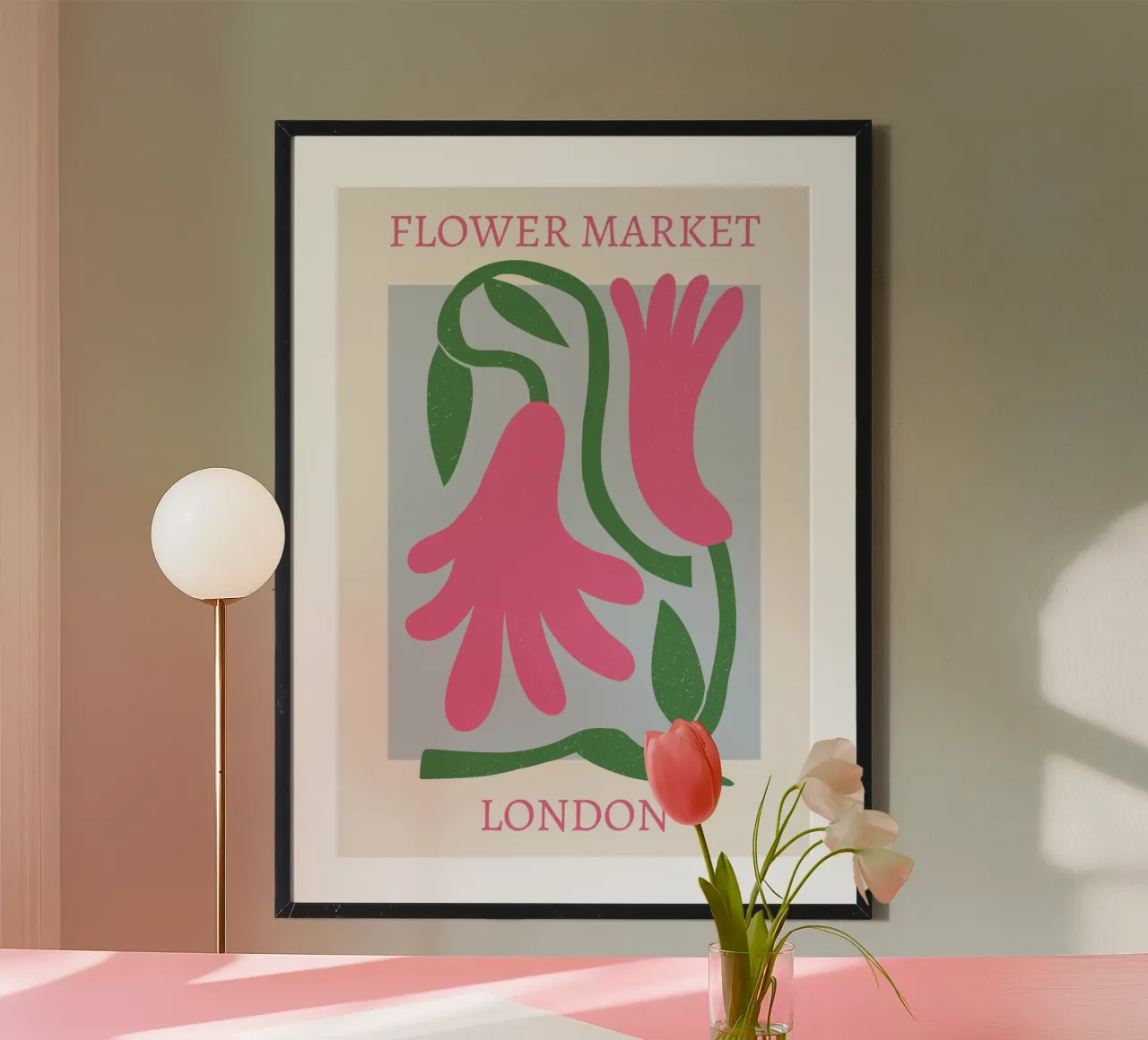 Mercado de las flores de Londres Impresión abstracta de flores rosas poster de homdeco