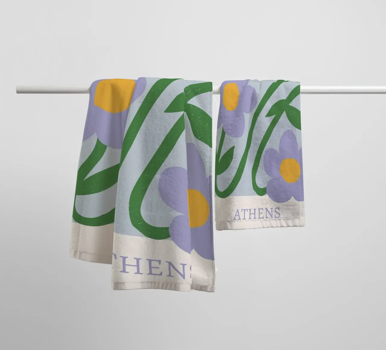 Mercato dei fiori di Atene Stampa fiori viola - Floreale astratto asciugamano da bagno da homdeco