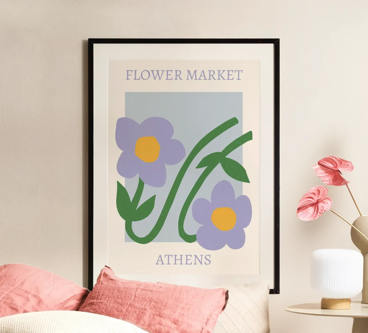 Mercato dei fiori di Atene Stampa fiori viola - Floreale astratto carta hahnemühle da homdeco