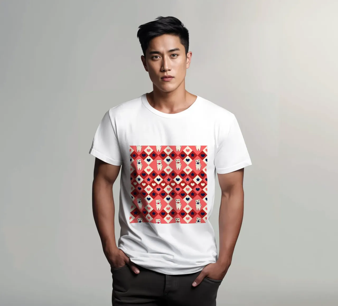 Motivo a quadri a cuore con simpatici gatti t-shirt da gulsengunel
