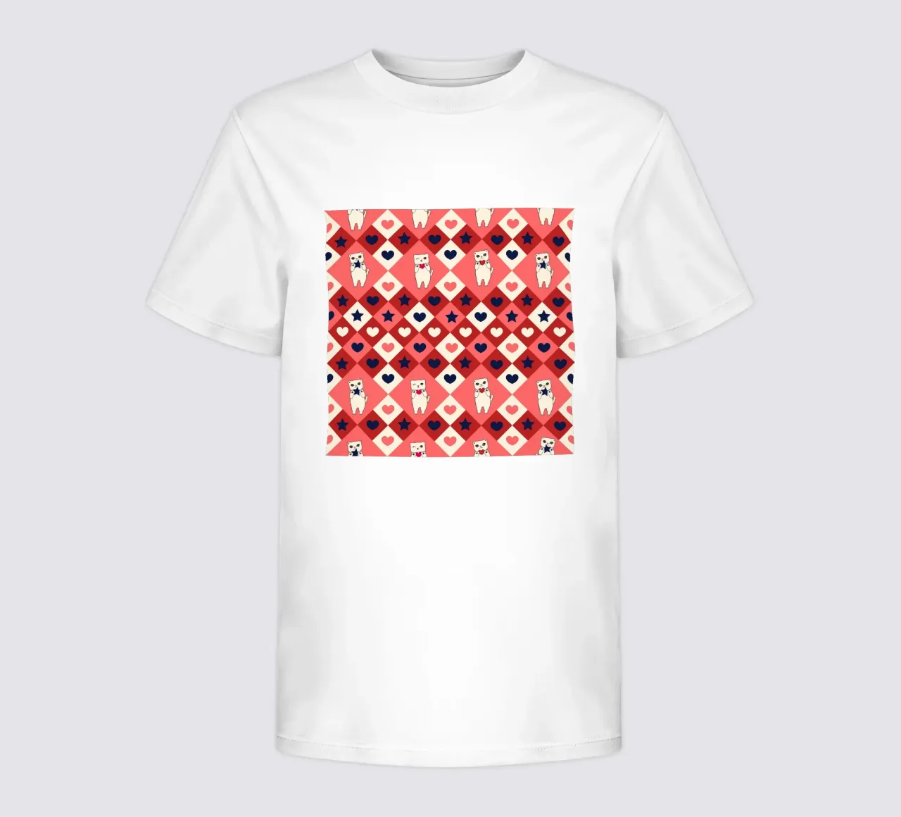 Geruit hartpatroon met schattige katten kinder t-shirt van gulsengunel