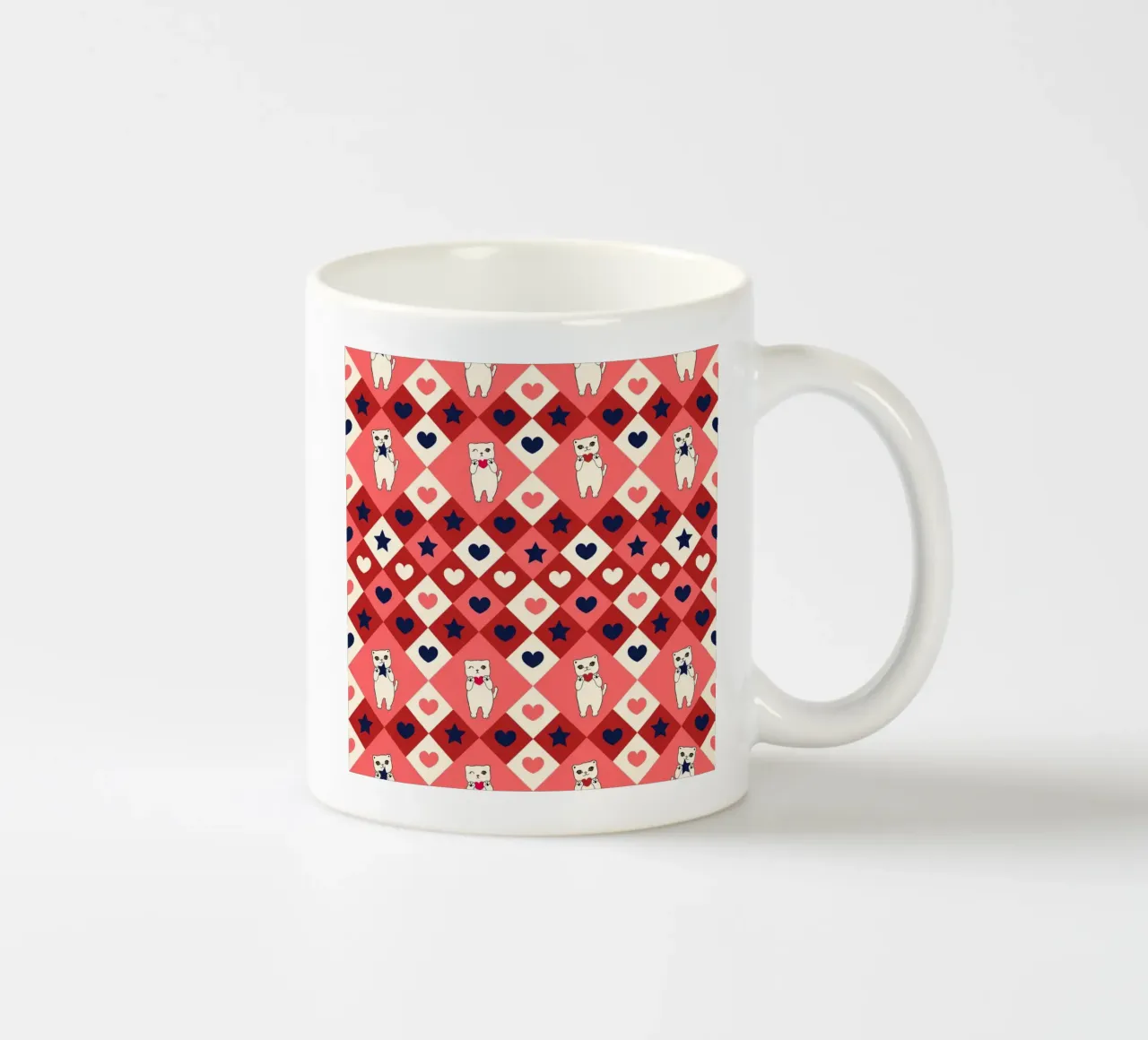 Motivo a quadri a cuore con simpatici gatti tazza in ceramica da gulsengunel