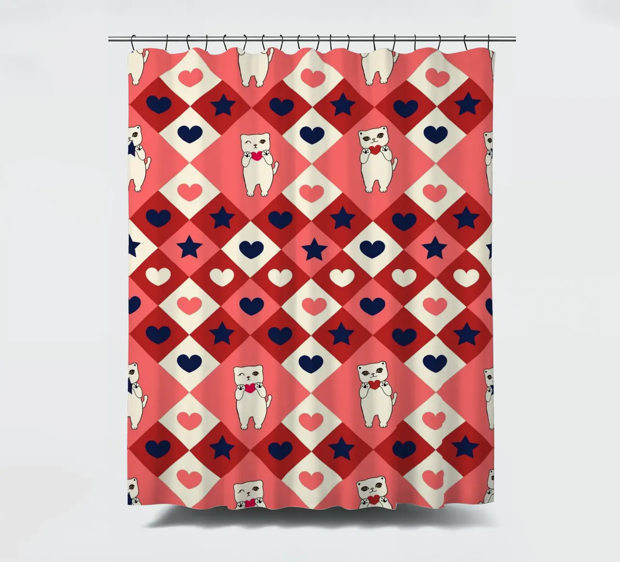 Plaid check heart pattern with cute cats shower curtain by gulsengunel