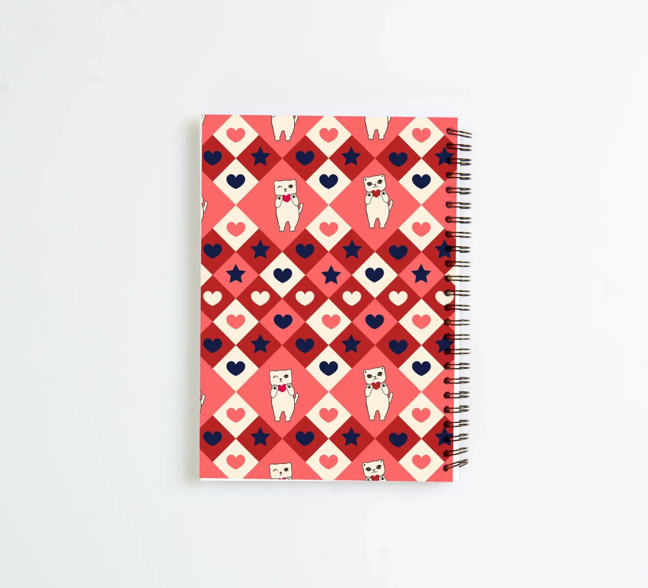 Plaid check heart pattern with cute cats spiral notebook by gulsengunel