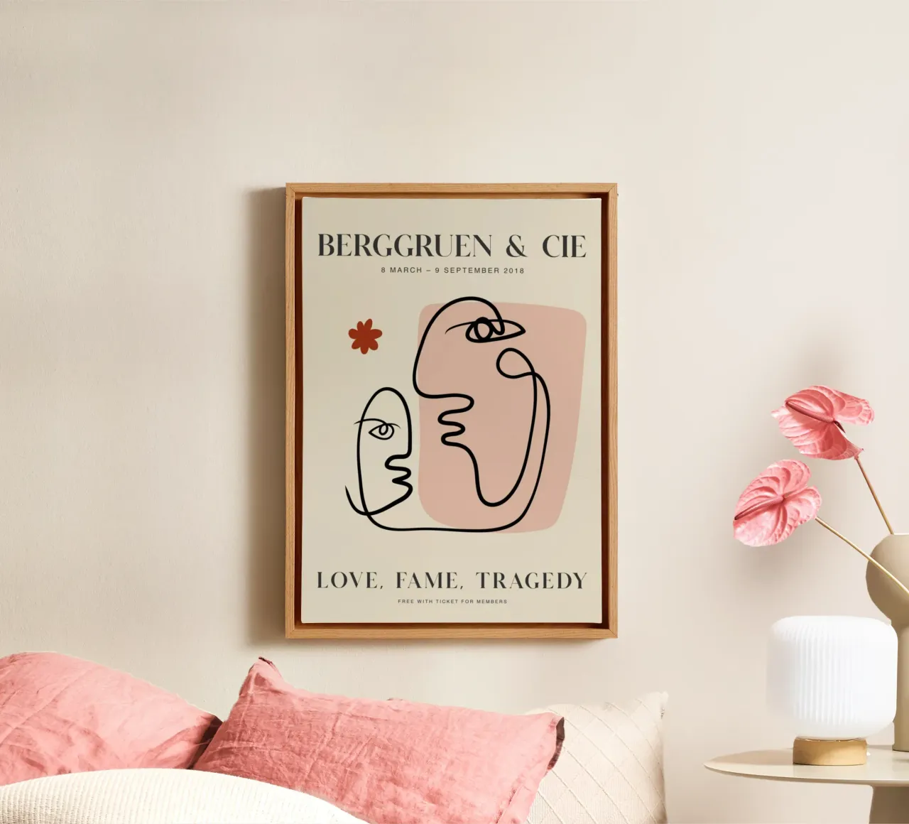 Abstract Faces Line Art Berggruen Exhibition Print lienzo con Marco flotante de homdeco