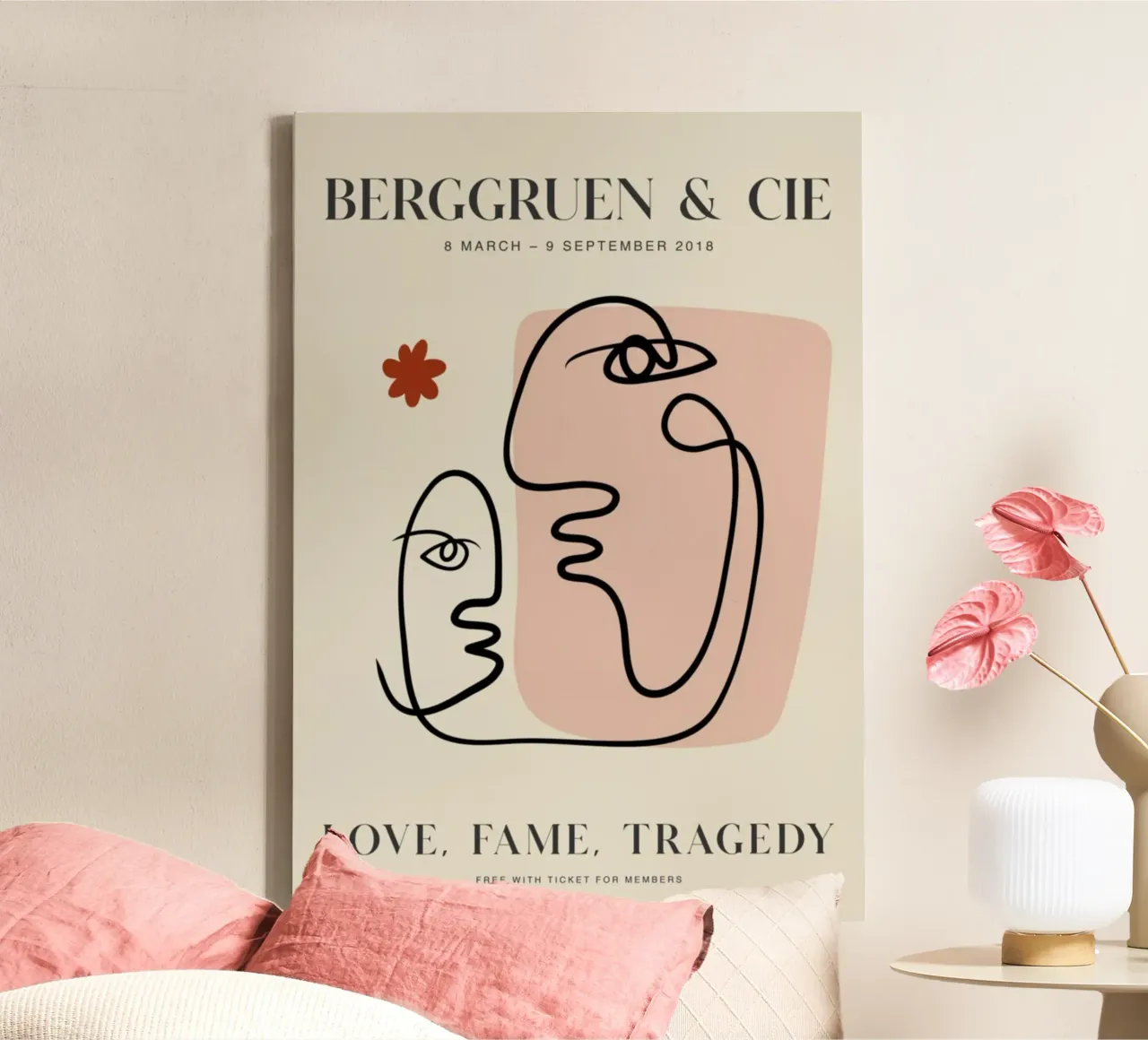 Abstract Faces Line Art Berggruen Exhibition Print lienzo con Marco flotante de homdeco