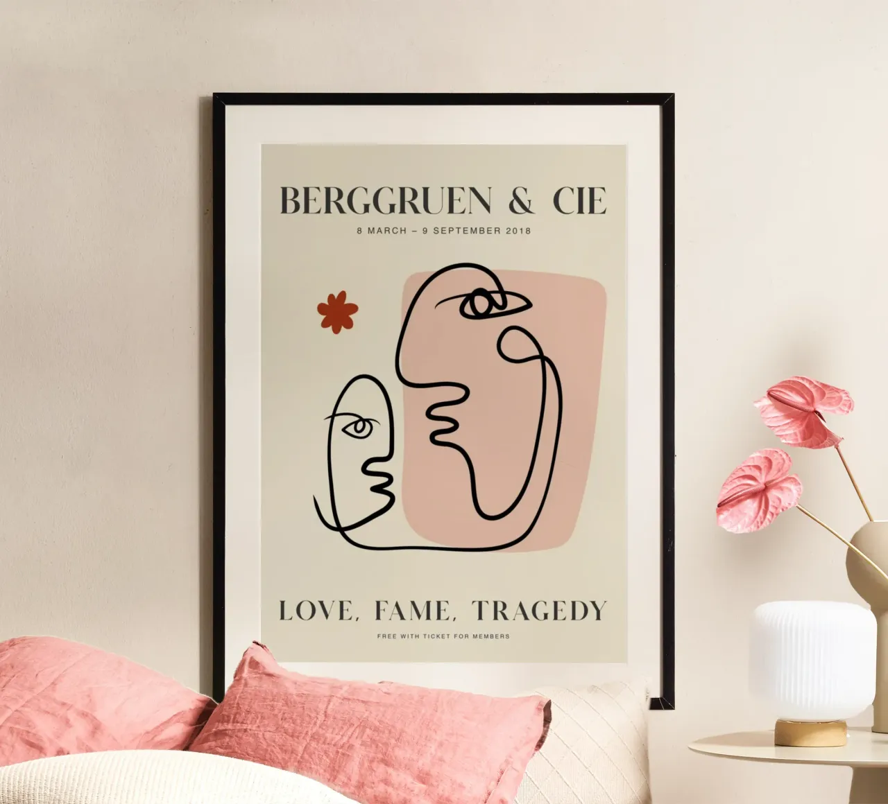 Abstracte gezichten Lijn Kunst Berggruen Tentoonstelling Print poster met houten frame van homdeco