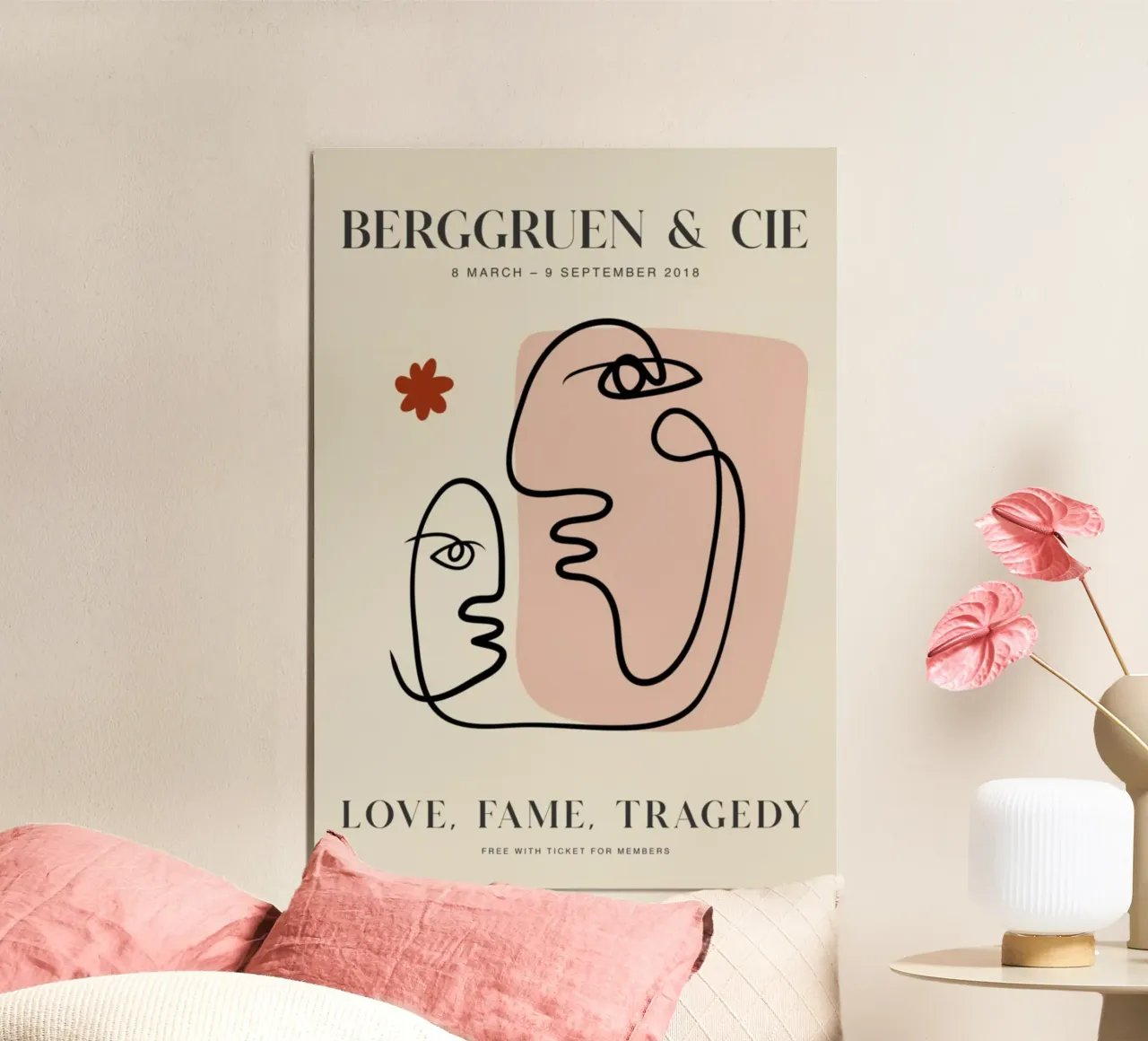 Abstracte gezichten Lijn Kunst Berggruen Tentoonstelling Print poster met houten frame van homdeco