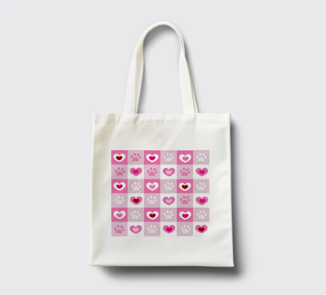 Design a quadri rossi e bianchi con cuori e zampe per San Valentino borsa in juta da gulsengunel