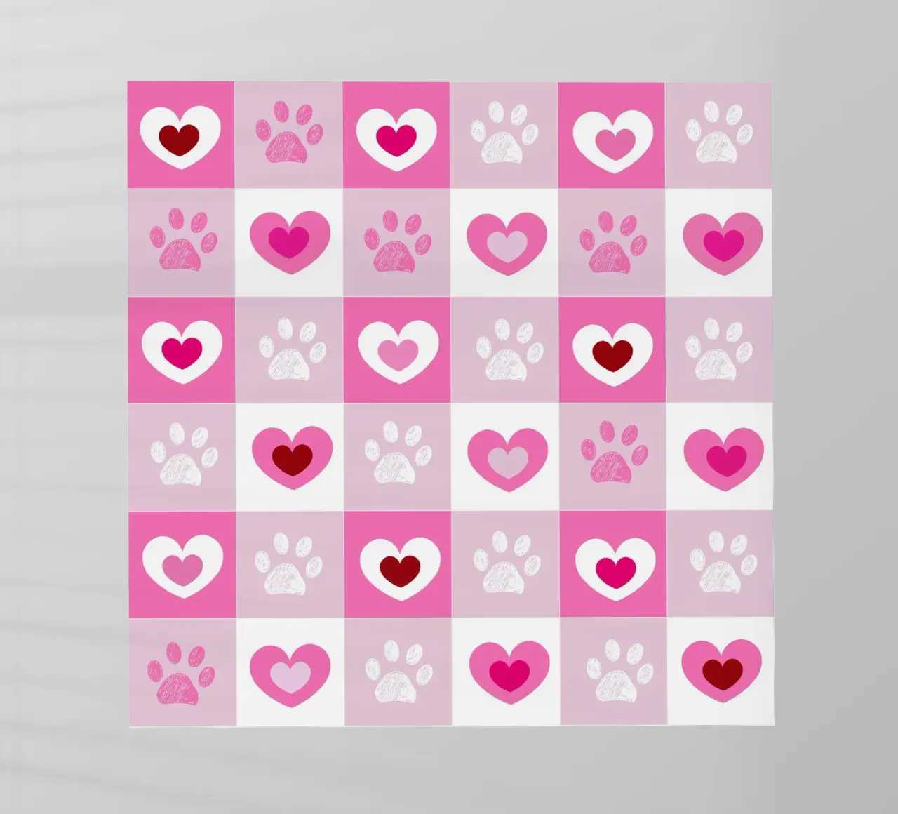 Design a quadri rossi e bianchi con cuori e zampe per San Valentino pellicola backlit da gulsengunel