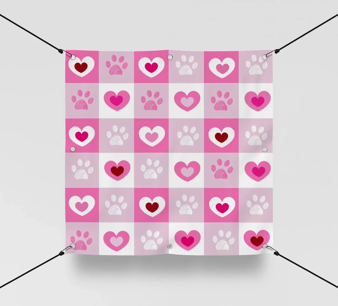 Design a quadri rossi e bianchi con cuori e zampe per San Valentino telo in pvc da gulsengunel