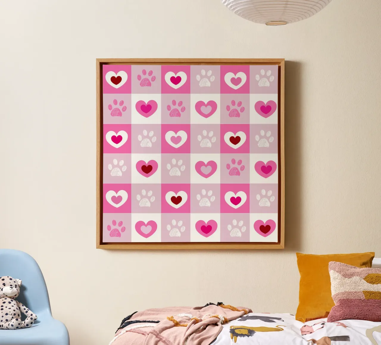 Rood met witte harten en pootjes Valentijnsdag ontwerp canvas met Baklijst van gulsengunel