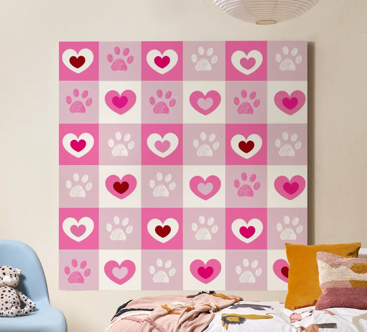 Rood met witte harten en pootjes Valentijnsdag ontwerp canvas met Baklijst van gulsengunel