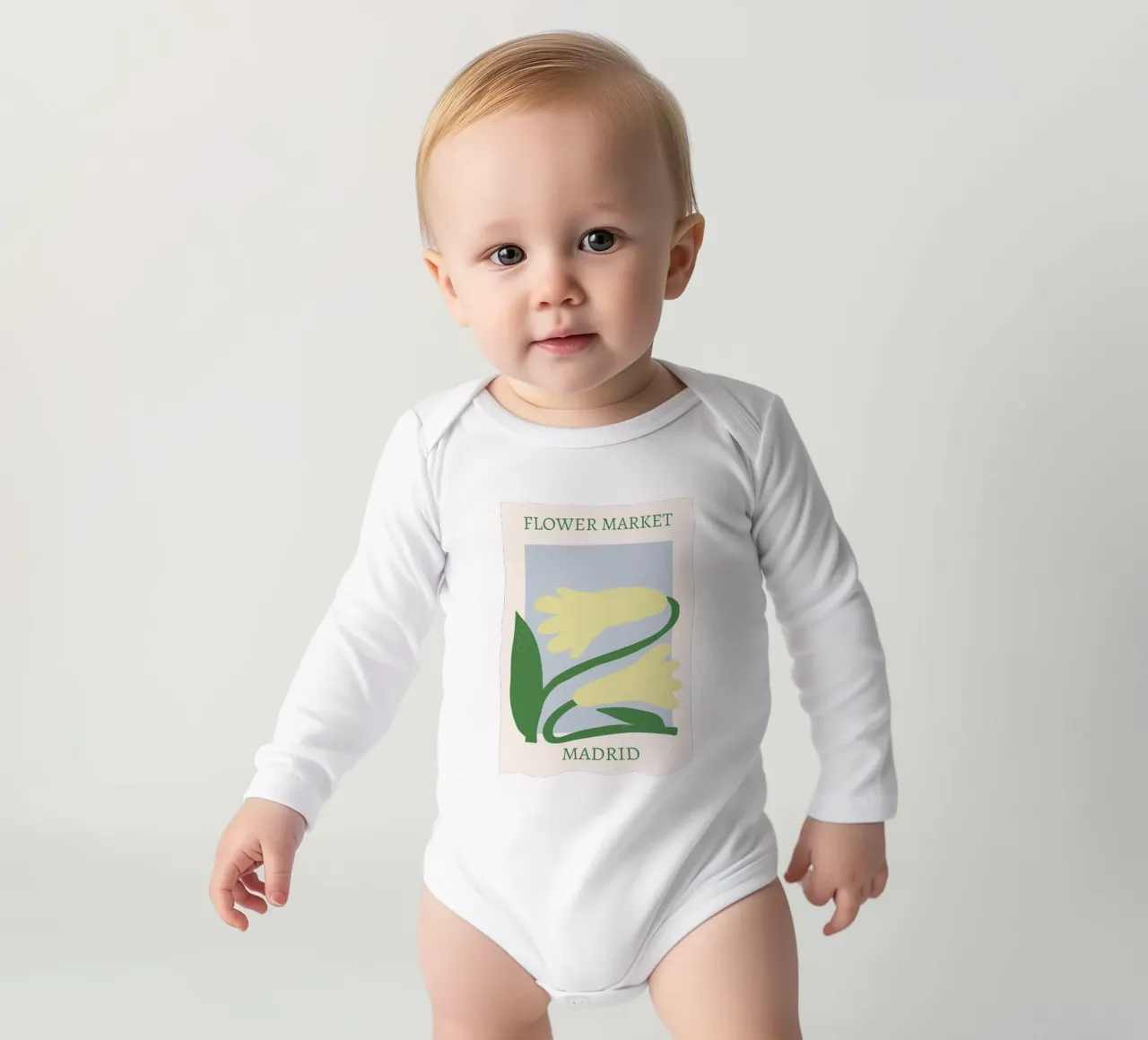 Madrid Flower Market Yellow Bells Print - Modern Floral long-sleeve baby romper by homdeco