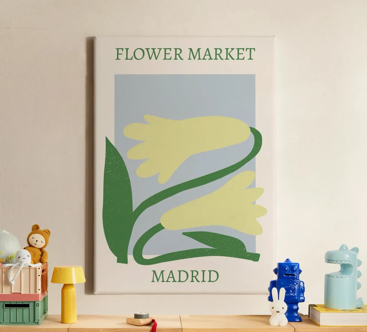Madrid Flower Market Yellow Bells Print - Modern Floral canvas by homdeco