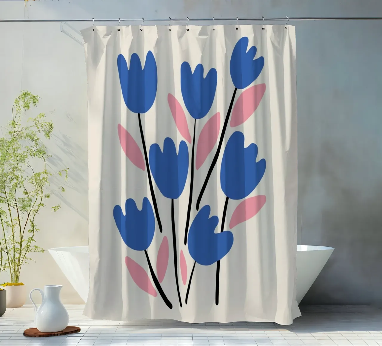 Istanbul Flower Gallery Blue Tulips Print - Modern shower curtain by homdeco
