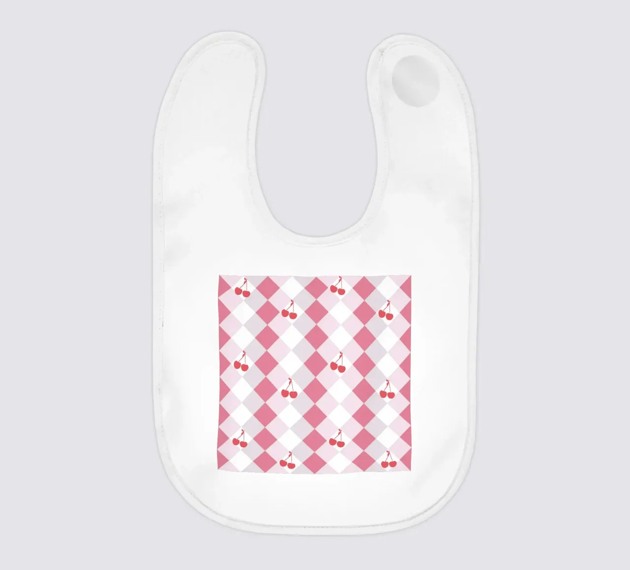 Red cherries and plaid seamless pattern baby bib by gulsengunel