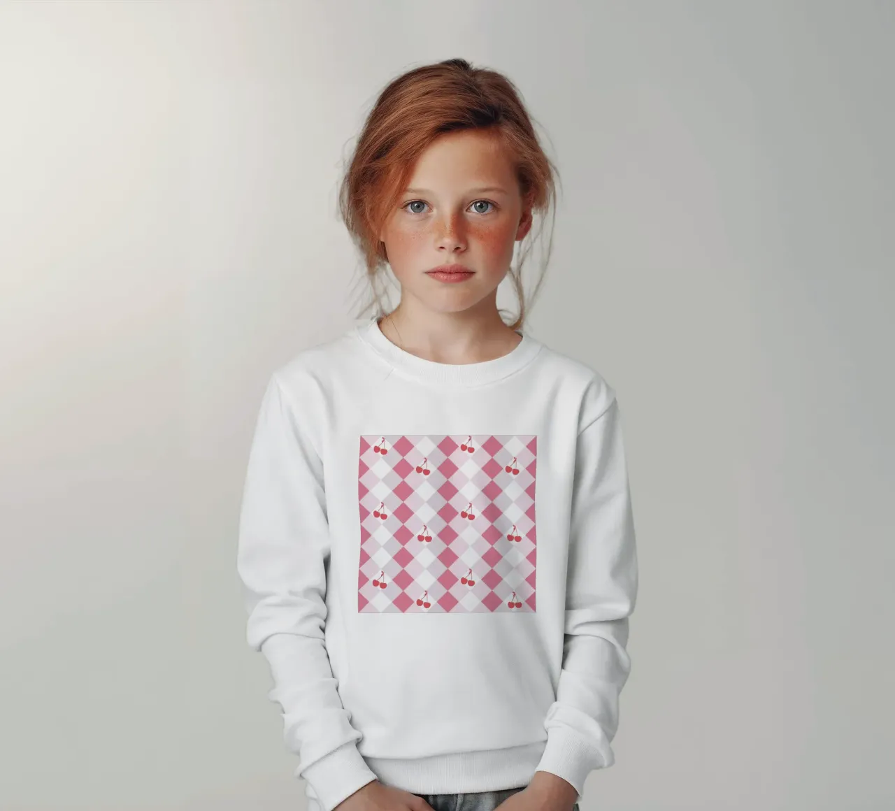Rode kersen en geruit naadloos patroon kinder sweatshirt van gulsengunel