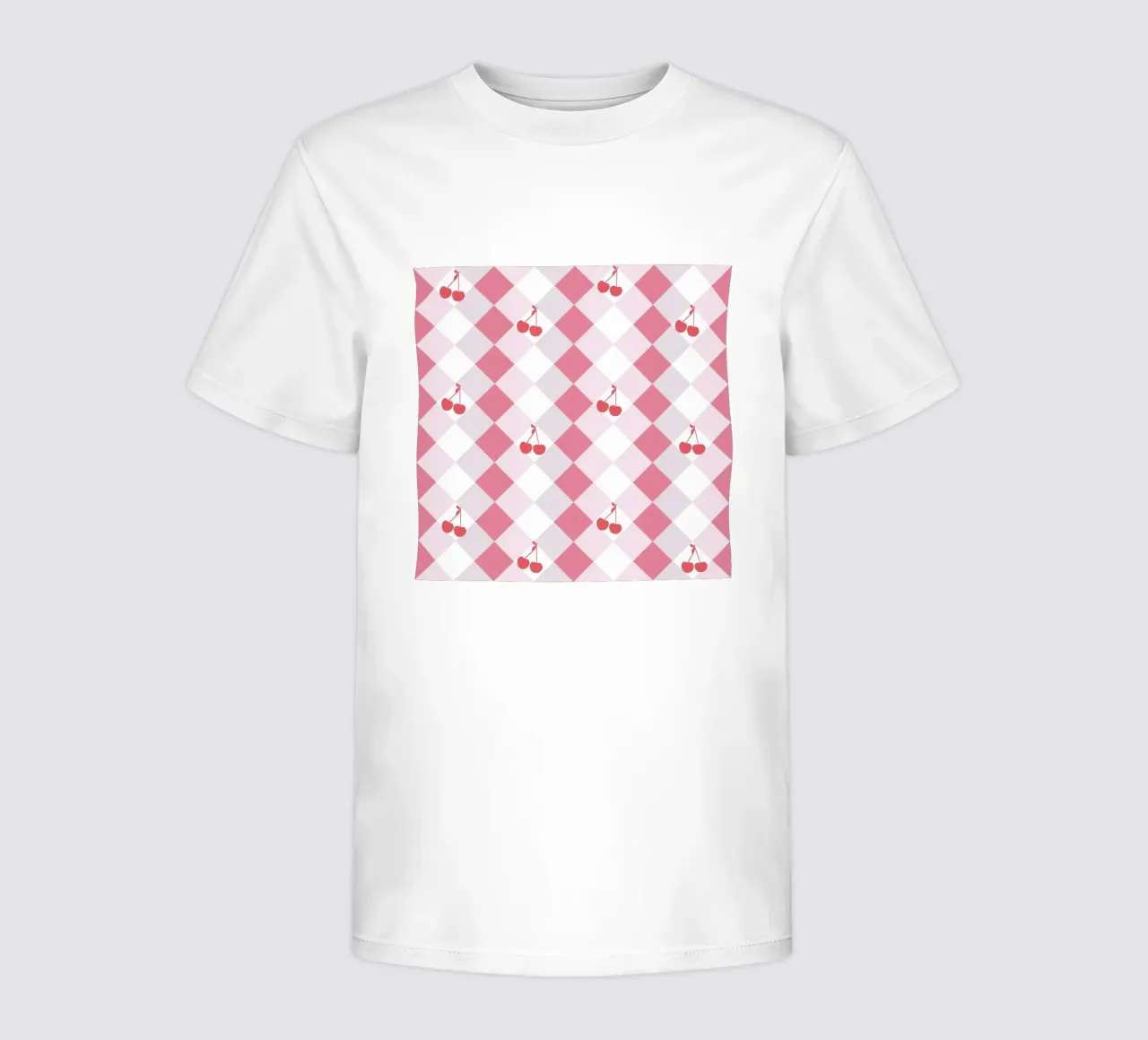 Red cherries and plaid seamless pattern kids t-shirt by gulsengunel