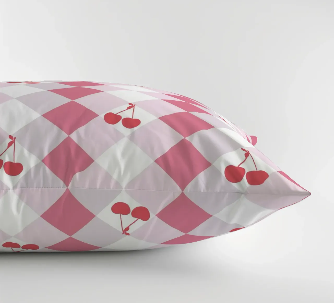 Red cherries and plaid seamless pattern decorative cushion by gulsengunel