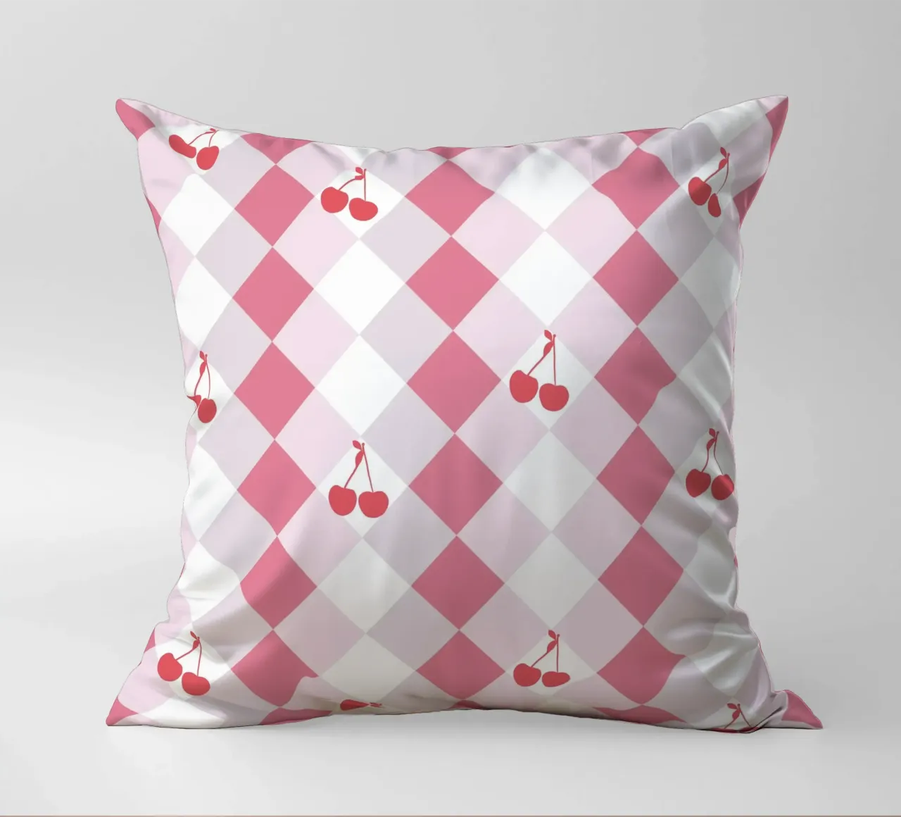 Red cherries and plaid seamless pattern decorative cushion by gulsengunel
