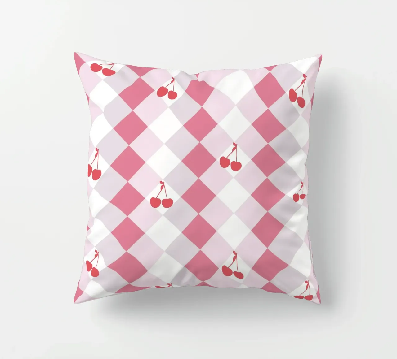 Red cherries and plaid seamless pattern decorative cushion by gulsengunel