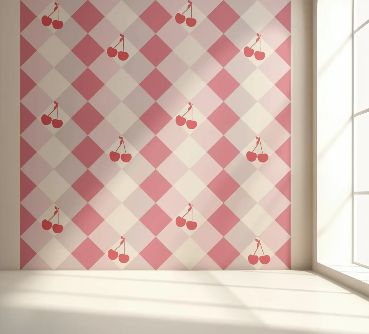 Red cherries and plaid seamless pattern photo wallpaper by gulsengunel