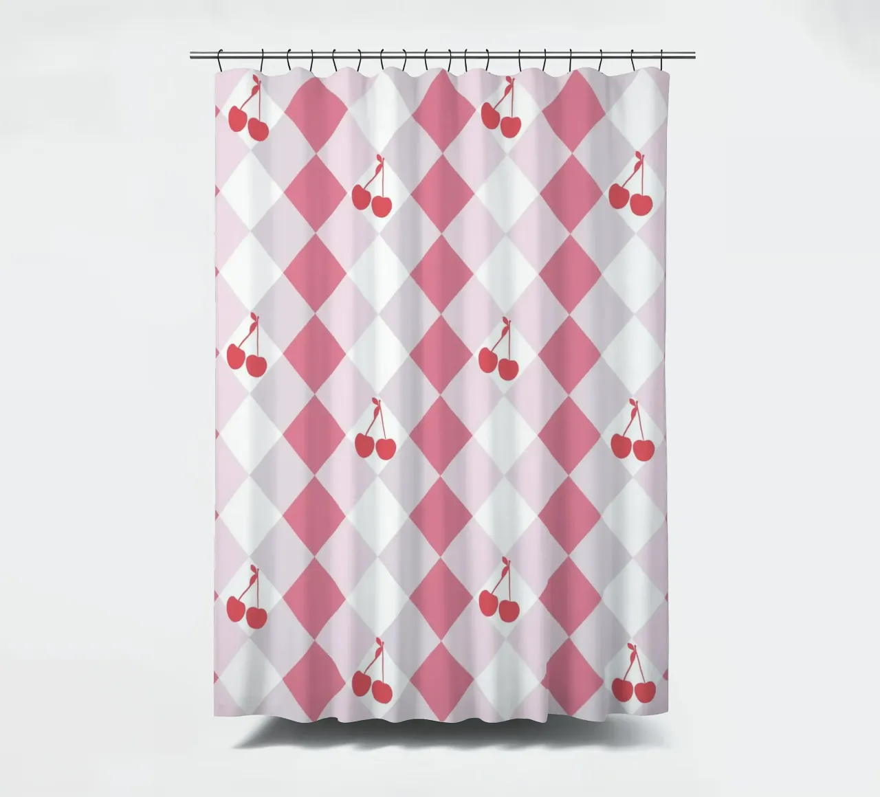 Red cherries and plaid seamless pattern shower curtain by gulsengunel