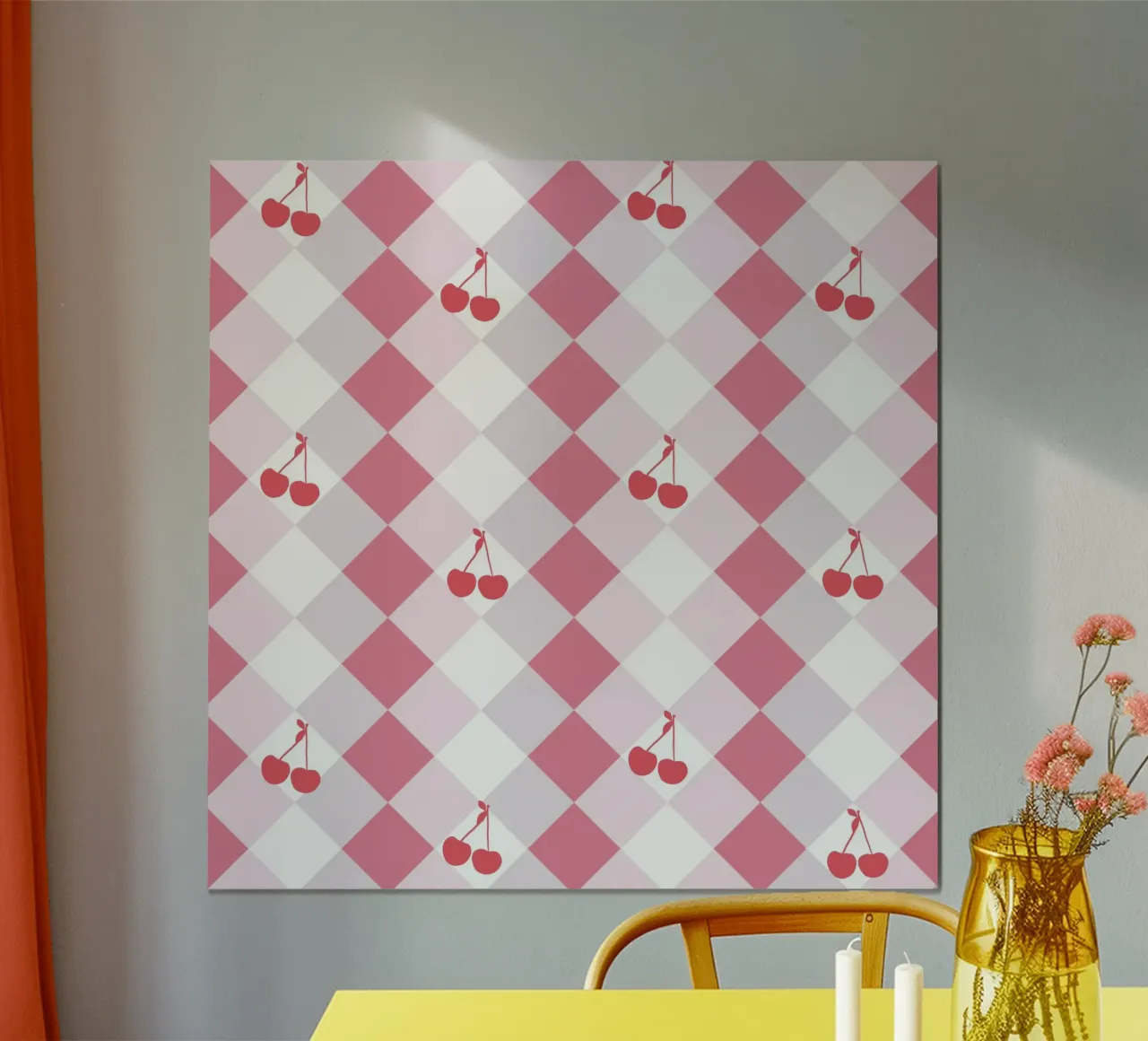 Red cherries and plaid seamless pattern hahnemühle by gulsengunel