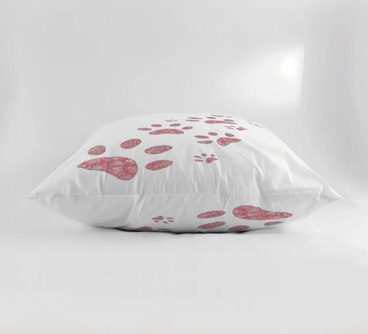 Pink hearts shining paw prints decorative cushion by gulsengunel