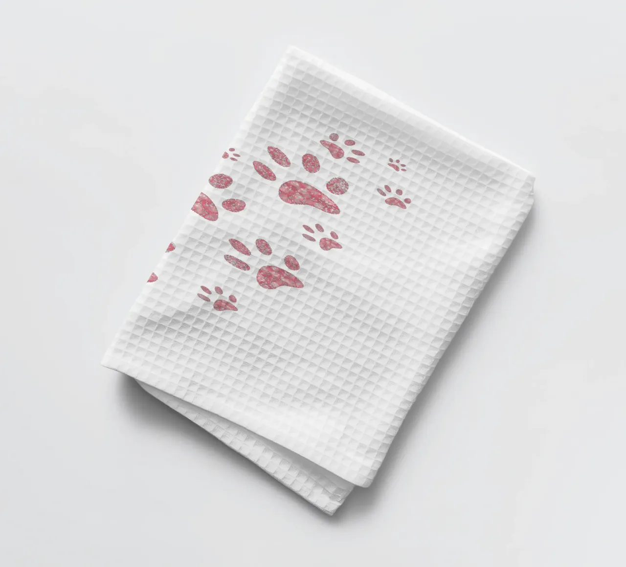 Pink hearts shining paw prints tea towel by gulsengunel