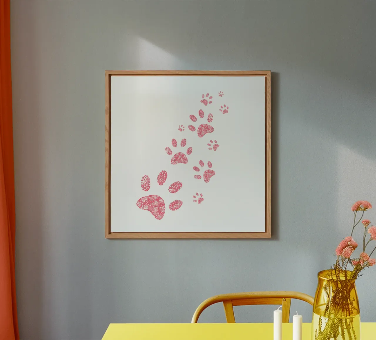 Pink hearts shining paw prints alu-dibond by gulsengunel