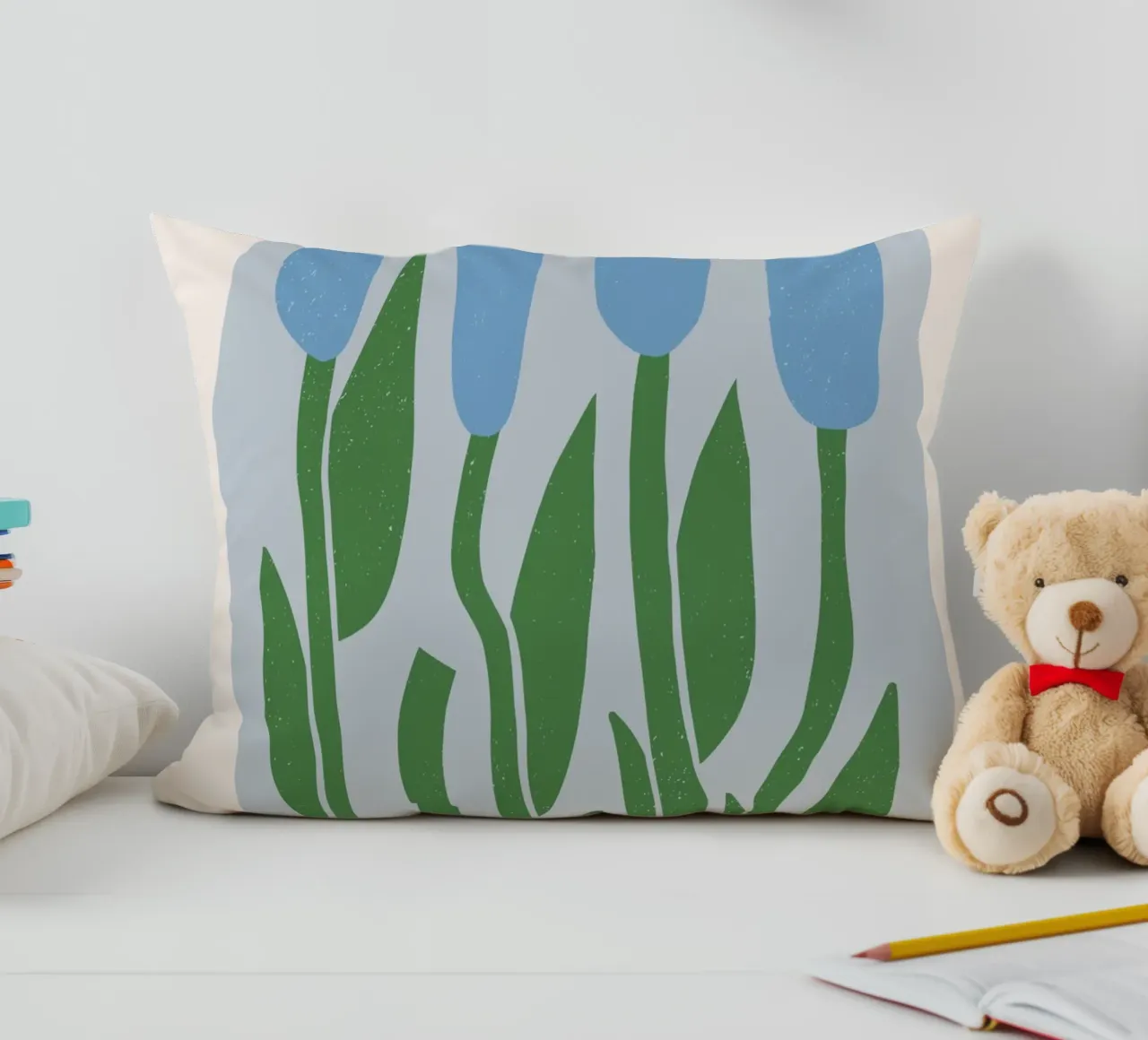 Lisbon Flower Market Blue Tulips Print - Botanical decorative cushion by homdeco