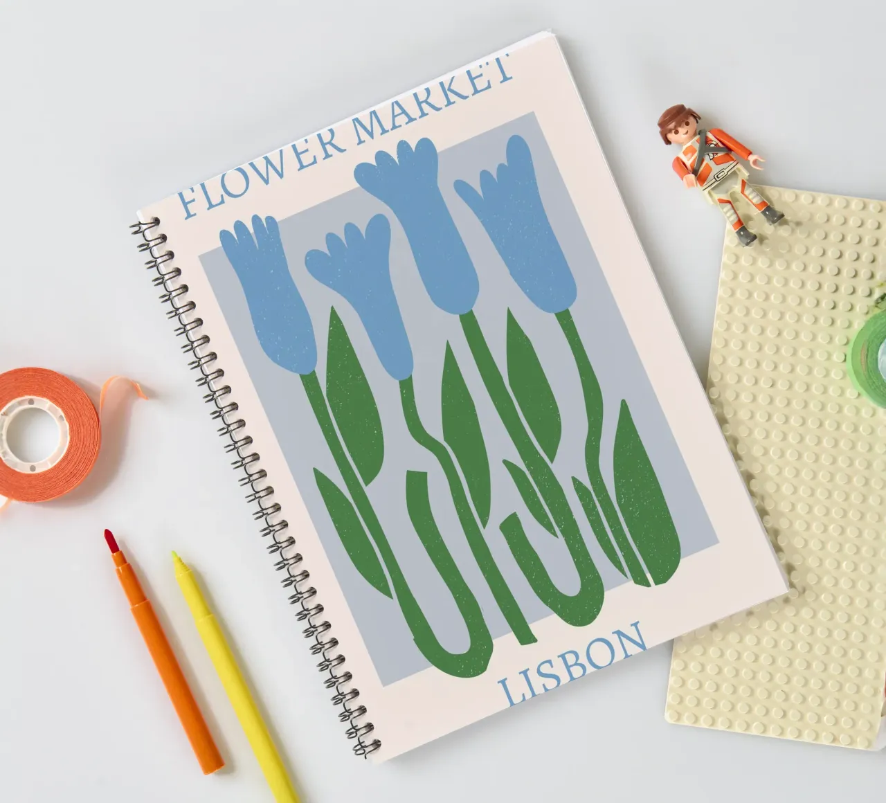 Lisbon Flower Market Blue Tulips Print - Botanical spiral notebook by homdeco