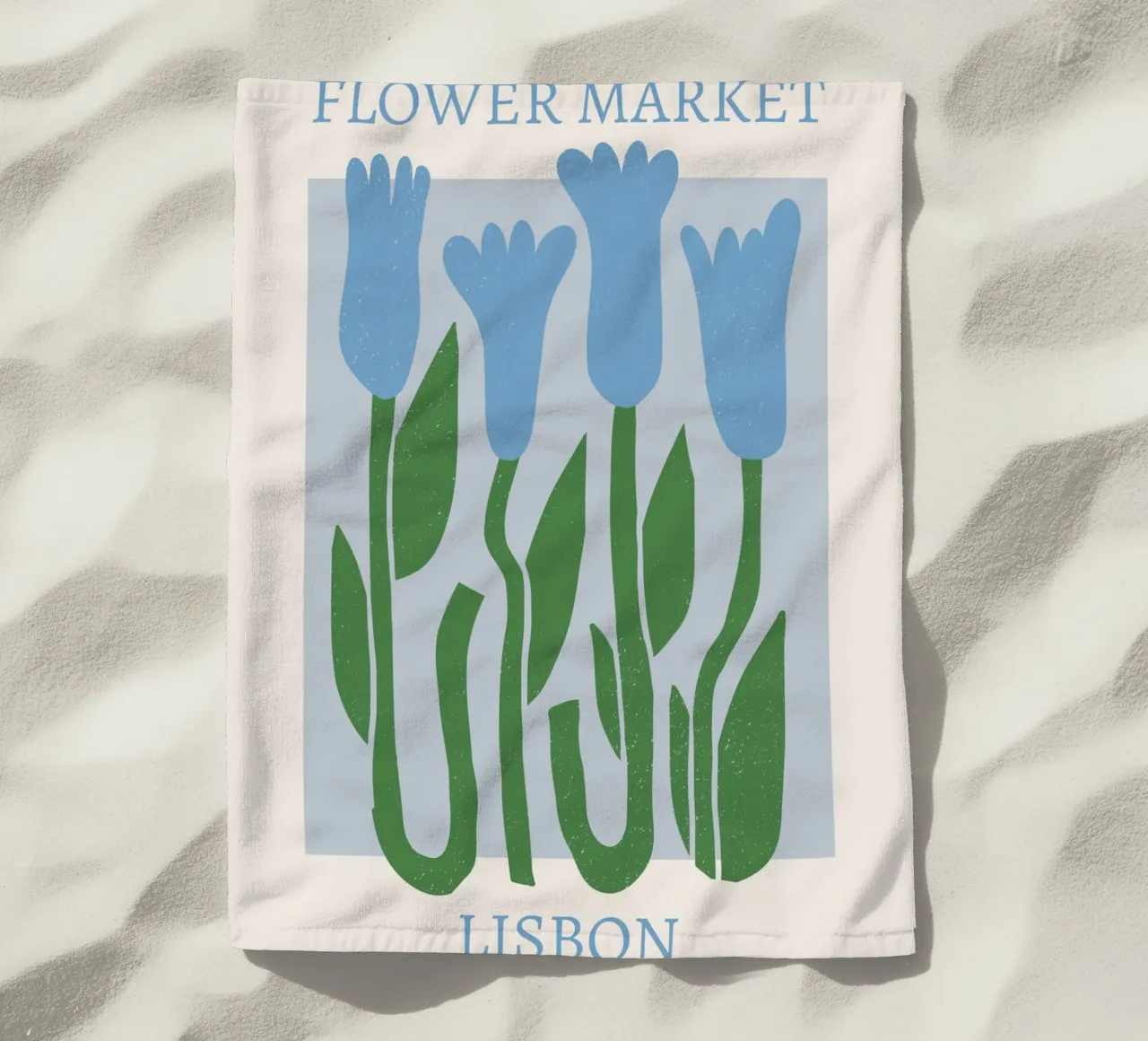Lisbon Flower Market Blue Tulips Print - Botanical beach towel by homdeco