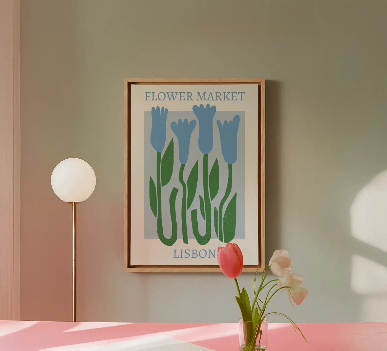 Lisbon Flower Market Blue Tulips Print - Botanical canvas by homdeco