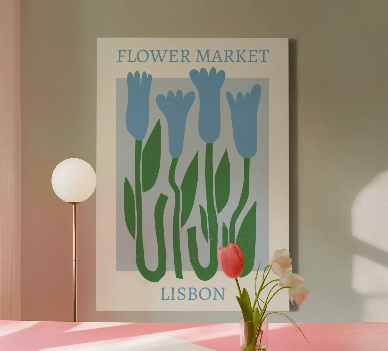 Lisbon Flower Market Blue Tulips Print - Botanical canvas by homdeco