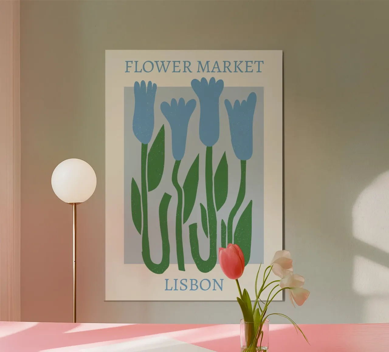 Mercado de flores de Lisboa Tulipanes azules - Botánico poster de homdeco