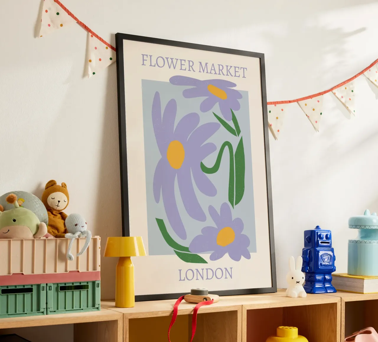 London Flower Market Purple Daisies Print - Abstract Floral hahnemühle by homdeco