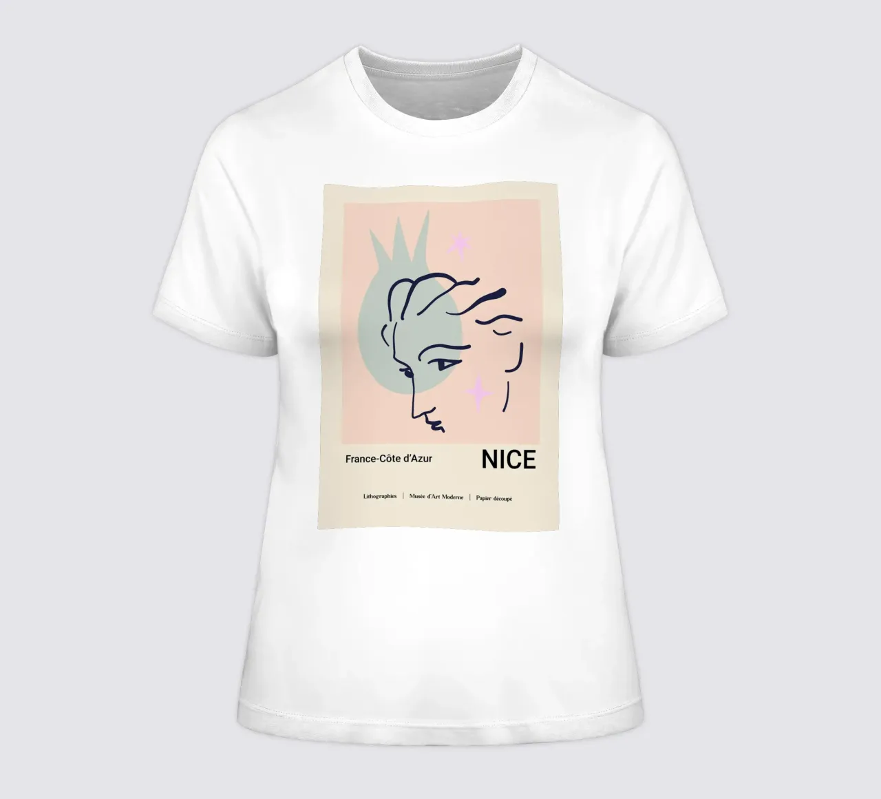 Nice France Côte d'Azur Abstract Face Print women's fitted t-shirt by homdeco