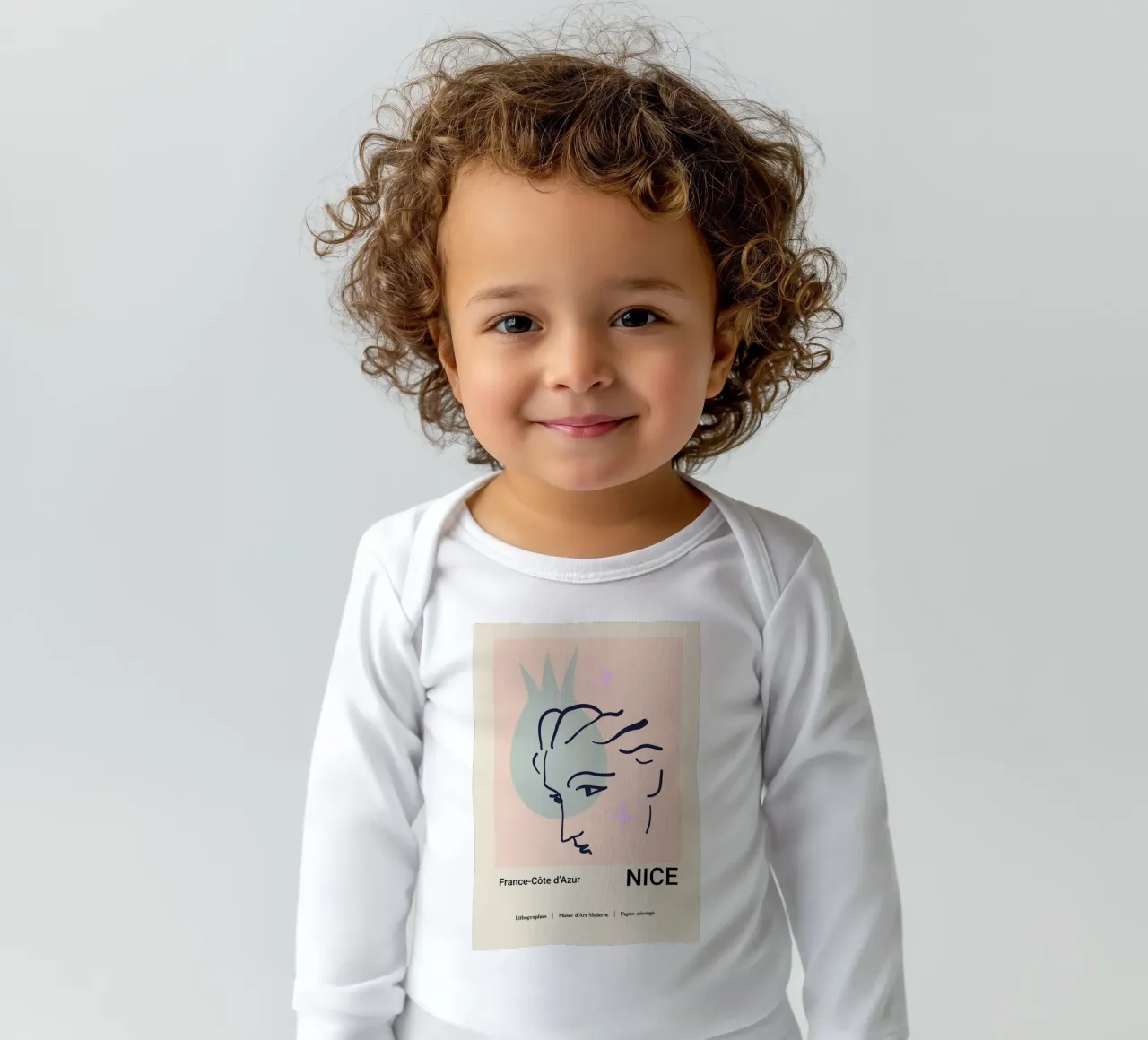 Nice France Côte d'Azur Abstract Face Print long-sleeve baby romper by homdeco